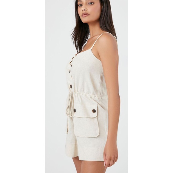 NWT F21 Drawstring Button-Front Romper - Picture 3 of 6